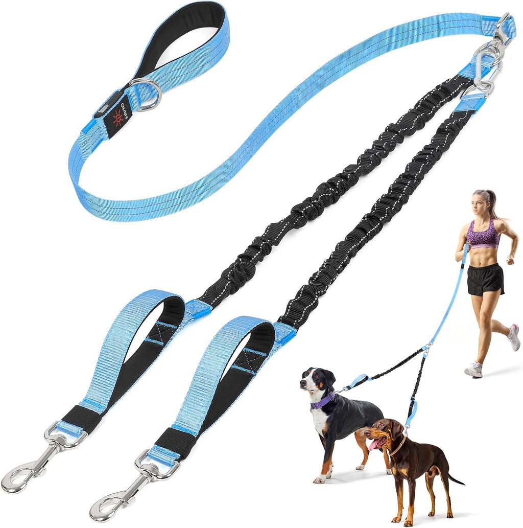 LED Double Dog Leash - Heavy Duty, Tangle-Free 360° Swivel, Dual Padded Handles