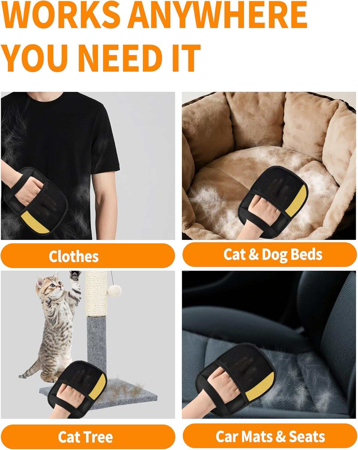 Pet Hair Removal Glove for Dogs & Cats