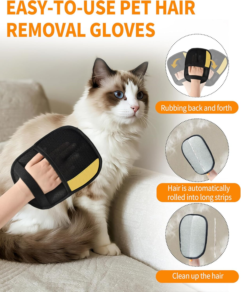 Pet Hair Removal Glove for Dogs & Cats
