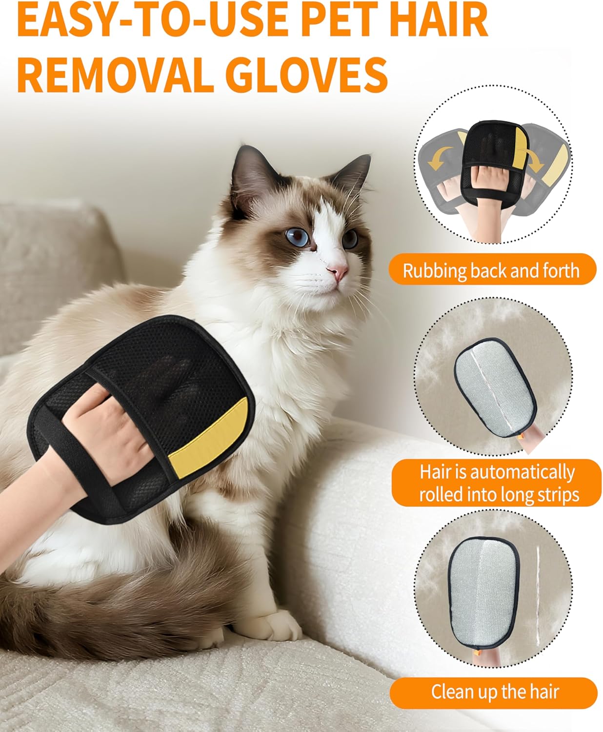 Pet Hair Removal Glove for Dogs & Cats