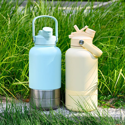 PORTABLE PUPPY OUTDOOR PET FEEDER STAINLESS STEEL 3 IN 1 DOG WATER BOTTLE